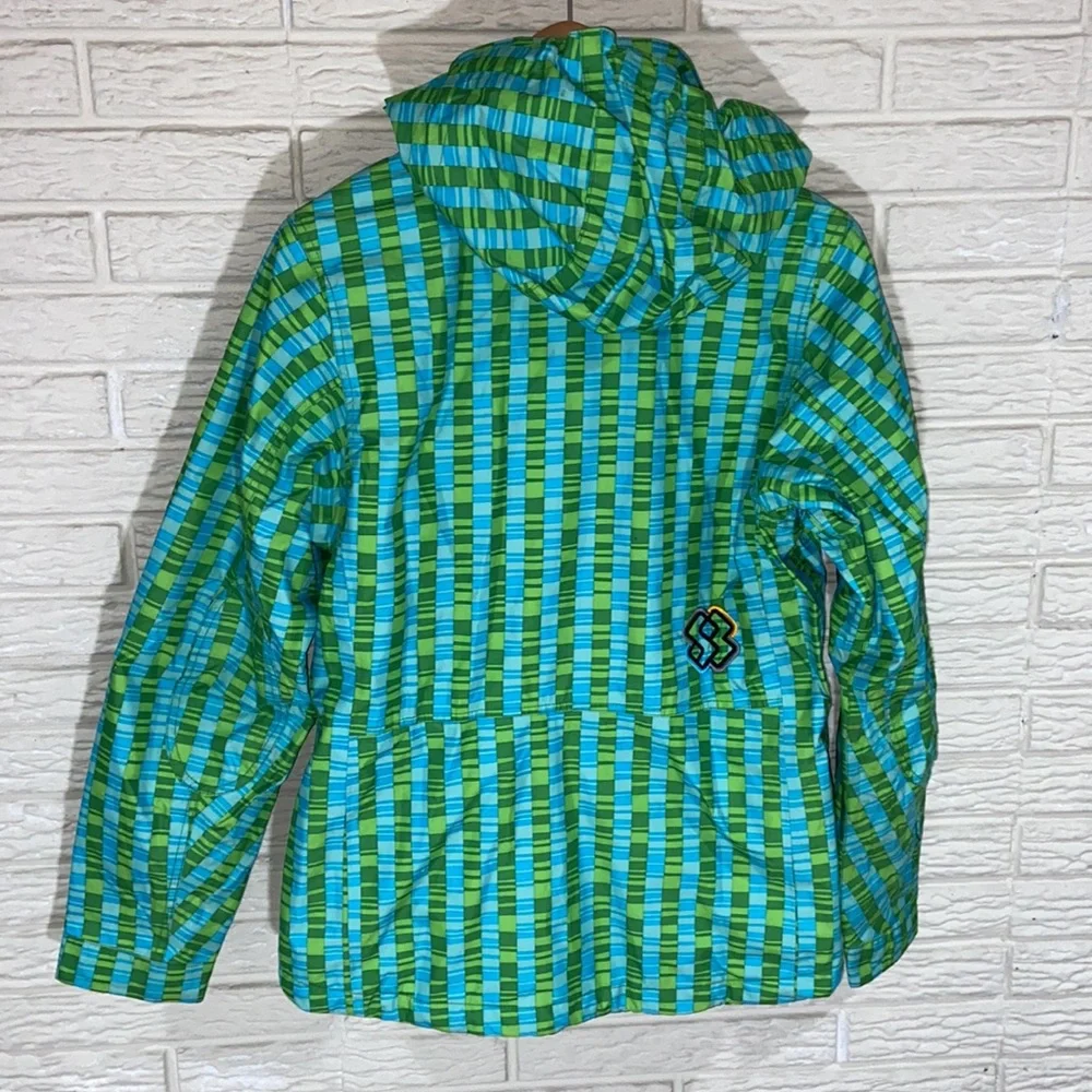 Special Blend Snowboard Jacket Size Medium Green & Blue Stripe Pattern Hooded - Picture 9 of 10